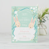 Een Bunny heeft een Baby shower met tweelingen Kaart (Staand voorkant)