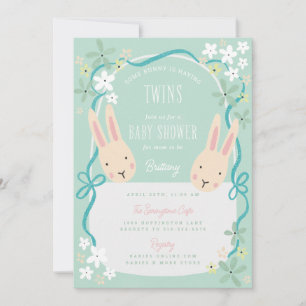 Een Bunny heeft een Baby shower met tweelingen Kaart