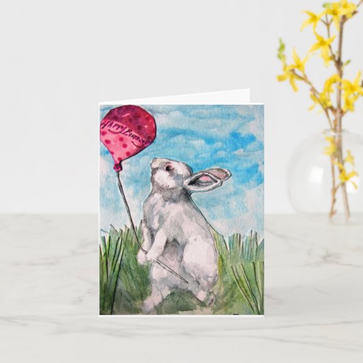 Een Bunny heeft een verjaardag. Kaart (Gele Bloem)