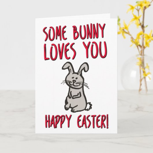 Een Bunny houdt van je, grappige Pasen Kaart (Gele Bloem)