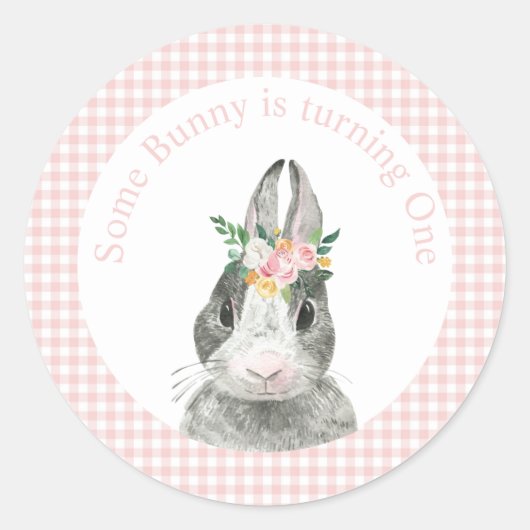 Een Bunny is een Bunny Pink Gingham Birthday Ronde Sticker (Voorkant)