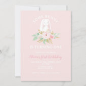 Een Bunny is een Floral eerste verjaardag Kaart (Voorkant)