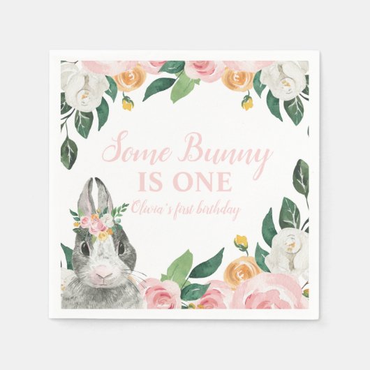 Een Bunny is een Floral eerste verjaardag Servet (Voorkant)