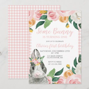 Een Bunny is een Floral First Birthday Uitnodiging