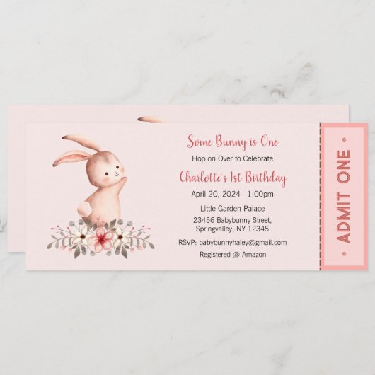 Een Bunny is één uitnodiging, Bunny One Party, 1st Kaart (Voorkant / Achterkant)