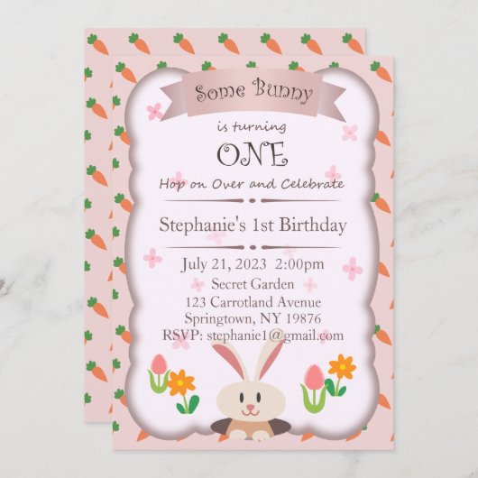 Een Bunny is één uitnodiging, één verjaardag Kaart (Voorkant / Achterkant)
