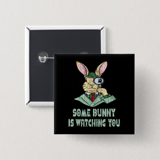 Een Bunny kijkt naar je paasbunny Button (Voorkant /achterkant)