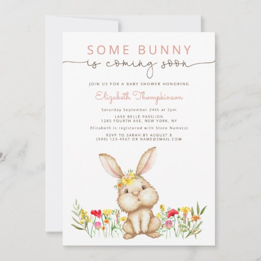 Een Bunny komt binnenkort een baby shower meisje. Kaart (Voorkant)