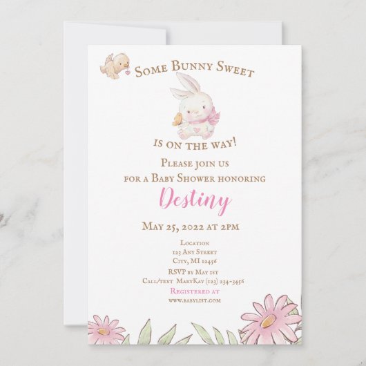 Een Bunny Pink Baby shower Uitnodiging (Voorkant)