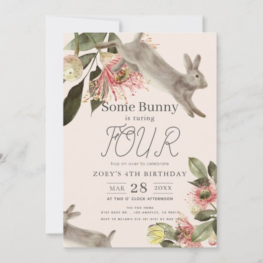Een Bunny Pink Floral Girl Birthday Kaart (Voorkant)