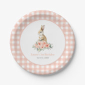 Een Bunny Pink Floral Girl Birthday Papieren Bordje (Voorkant)