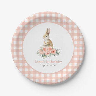 Een Bunny Pink Floral Girl Birthday Papieren Bordje