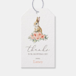 Een Bunny Pink Floral Girl Birthday Party Cadeaulabel