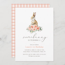 Een Bunny Pink Floral Girl Birthday Party Kaart