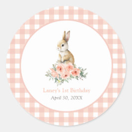 Een Bunny Pink Floral Girl Birthday Ronde Sticker