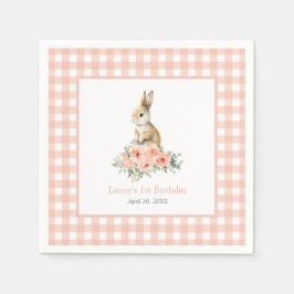 Een Bunny Pink Floral Girl Birthday Servet