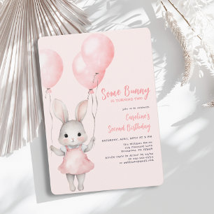 Een Bunny Pink Girl Tweede Verjaardag Kaart