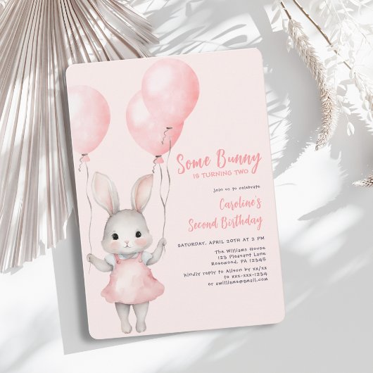 Een Bunny Pink Girl Tweede Verjaardag Kaart