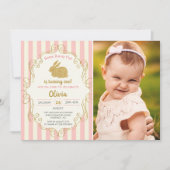 Een Bunny Pink & Gold Glitter Birthday Foto Kaart (Voorkant)