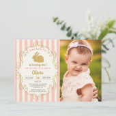 Een Bunny Pink & Gold Glitter Birthday Foto Kaart (Staand voorkant)