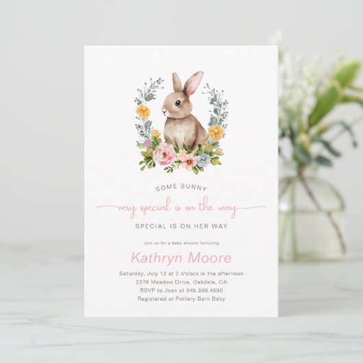 Een Bunny Special Floral baby shower Kaart (Staand voorkant)