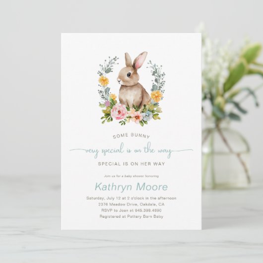 Een Bunny Special Floral baby shower Kaart (Staand voorkant)