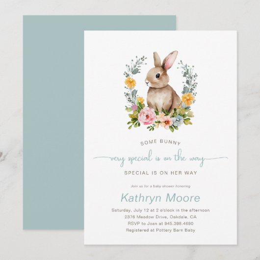 Een Bunny Special Floral baby shower Kaart (Voorkant / Achterkant)