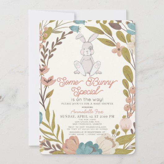 Een Bunny Special Floral Girl Baby shower Kaart (Voorkant)