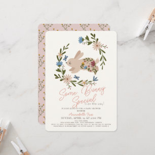 Een Bunny Special Floral Wreath Baby shower Kaart
