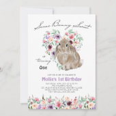Een Bunny Sweet Floral Love Heart 1st Birthday Kaart (Voorkant)
