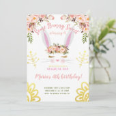 Een Bunny Sweet Gold Floral konijnengezicht Birthd Kaart (Staand voorkant)