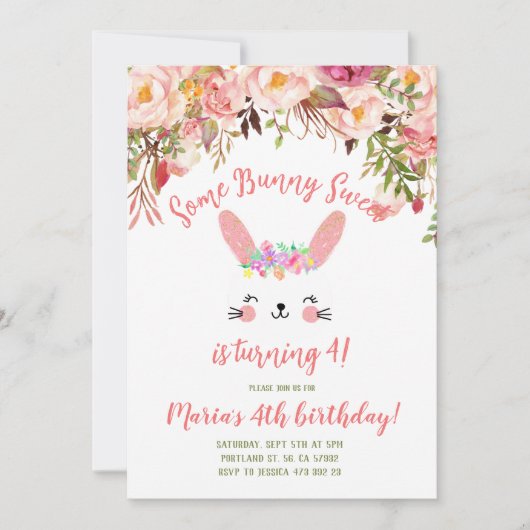 Een Bunny Sweet Rabbit gezicht Birthday Invitation Kaart (Voorkant)