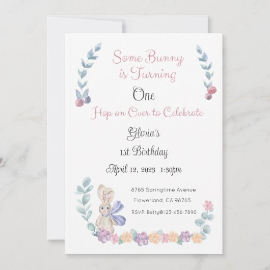 Een Bunny Uitnodiging, 1e verjaardag, 2e verjaarda Kaart (Voorkant)