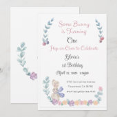 Een Bunny Uitnodiging, 1e verjaardag, 2e verjaarda Kaart (Voorkant / Achterkant)