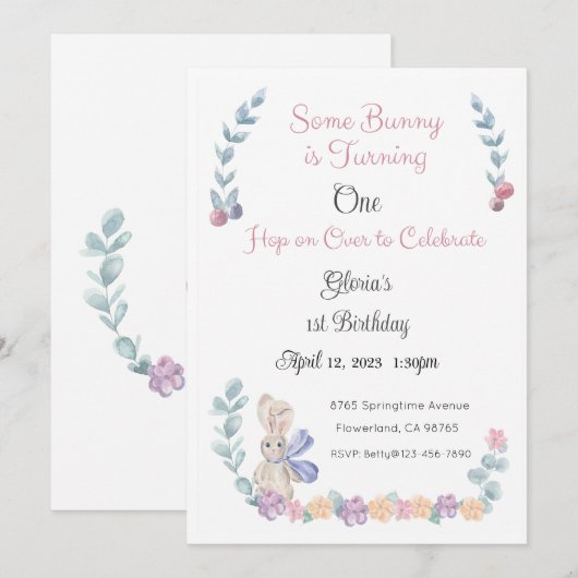 Een Bunny Uitnodiging, 1e verjaardag, 2e verjaarda Kaart (Voorkant / Achterkant)