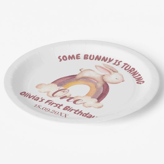 Een Bunny verandert 1 Bunny 1st Birthday Papieren Bordje (Gekanteld)