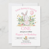 Een Bunny verandert een Bunny 1st Birthday party Kaart (Voorkant)