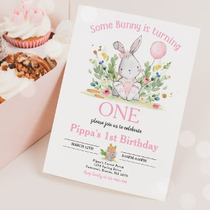 Een Bunny verandert een Bunny 1st Birthday party Kaart