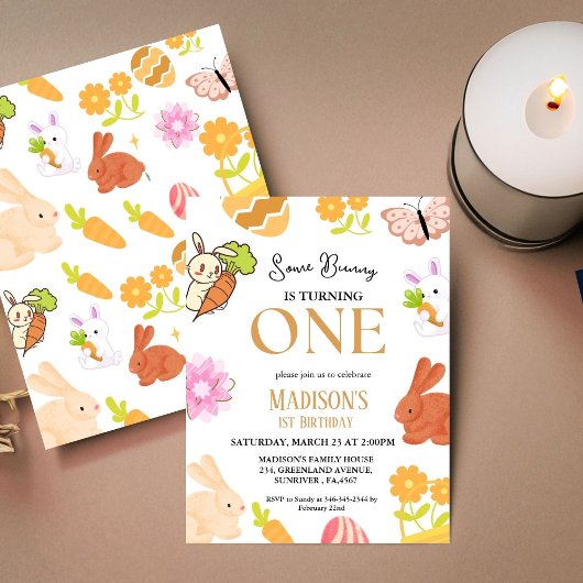 Een Bunny verandert een Bunny 1st Birthday party Kaart