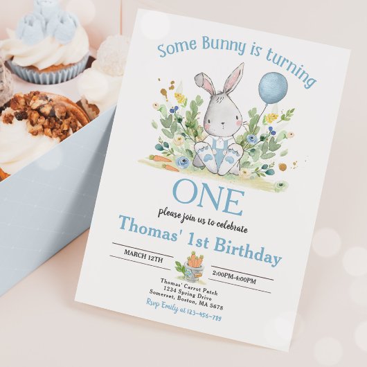 Een Bunny verandert een Bunny 1st Birthday party Kaart