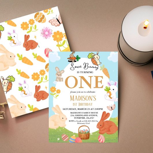 Een Bunny verandert een Bunny 1st Birthday party Kaart