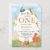 Een Bunny verandert een Bunny 1st Birthday party Kaart (Voorkant)