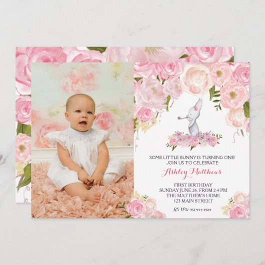 Een bunny verjaardagsuitnodiging kaart (Voorkant / Achterkant)