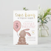 Een Bunny Waterverf Pink & Gold Birthday Party Kaart (Staand voorkant)