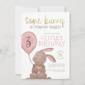 Een Bunny Waterverf Pink & Gold Birthday Party Kaart (Voorkant)