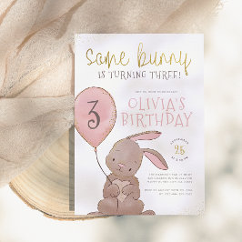 Een Bunny Waterverf Pink & Gold Birthday Party Kaart