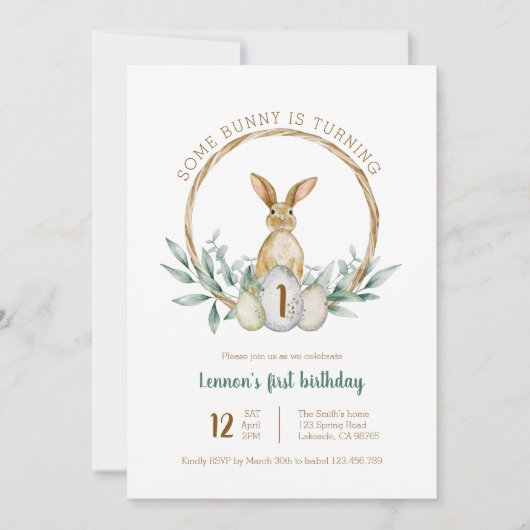 Een Bunny Waterverf Wreath Invitation Kaart (Voorkant)