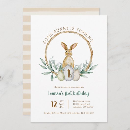 Een Bunny Waterverf Wreath Invitation Kaart (Voorkant / Achterkant)