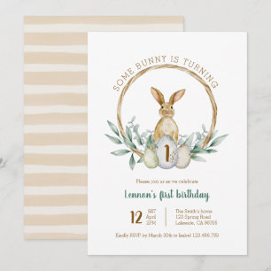 Een Bunny Waterverf Wreath Invitation Kaart