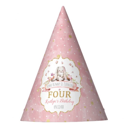 Een Bunny wordt vier vierde verjaardag Feesthoedjes (Voorkant)